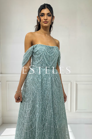 Nagina A-Line Off Shoulder - Mint
