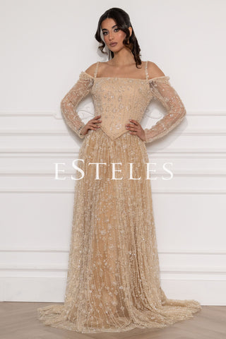 Penelope - Off-Shoulder - Sleeved - Champagne